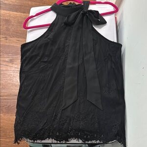 Parker Black Lace Tie Front Blouse, NWT